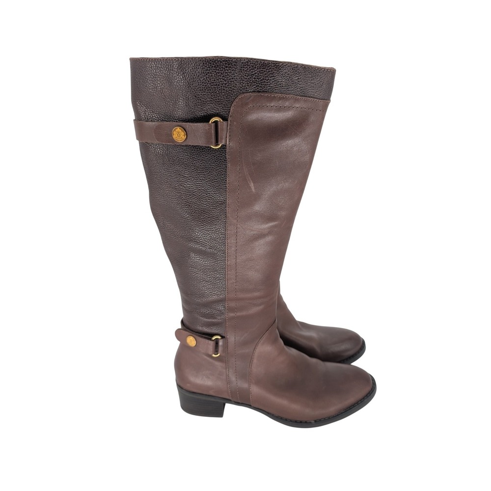 Franco Sarto Knee High Riding Boots Women 9M Brown Leather Wide Calf Buckle